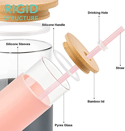 Image of Glass Coffe Mug with Lid and Straw, Reusable Sipper Bottle with Leather Sleeve Glasss Coffee Mug with Silicone Straw and Leakproof Lid Tumbler for Coffee (Glass Sipper with LID Straw 400ML)