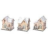 Kisangel 3Pcs Light Up Christmas House Holiday 3D Wooden Snow Hut Cabin Puzzle with LED Light...