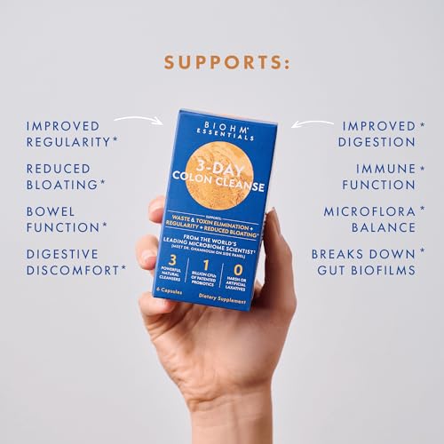 BIOHM Colon Cleanse Detox with Probiotics, 3 Day Quick Cleanse, 6 Capsules, Supports Constipation and Bloating Relief, 3 Servings, Gut Cleanse for Men and Women - Image 5