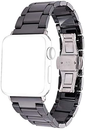 [Sakulaya] Apple Watch バンド セラミック製 アップルウォッチ バンド 長さ調整簡単 Apple Watch Series 9 8 7 6 SE Series 5 45mm/44mm/42mm 対応（ブラック (45mm/44mm/42mm)