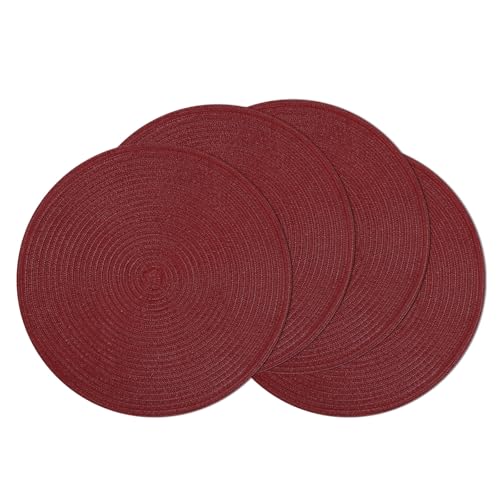 Image of SHACOS Round Placemats Set of 4 for Dining Table 15 inch Round Braided Place Mats Washable Non Slip Kitchen Table Mats, Burgundy