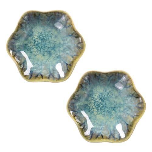 Image of Nihaoya 2 Pcs Ceramic Trinket Dish, Lotus Leaf Jewelry Dish Tray & Decorative Plate, Small Ring Dish for Earrings, Rings, Jewelry Holder, Key Bowl (Jade Green 2PC)