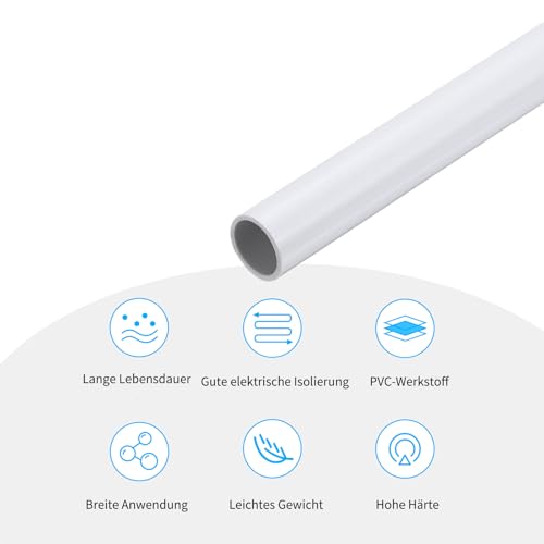 QUARKZMAN 2 Stück PVC Rohr, Durchmesser 10mm Länge 300mm Rund Kunststoffrohr für Garten, Aquarium, Wasserleitung, Kabelkanal, lüftungsrohr（Weiß）