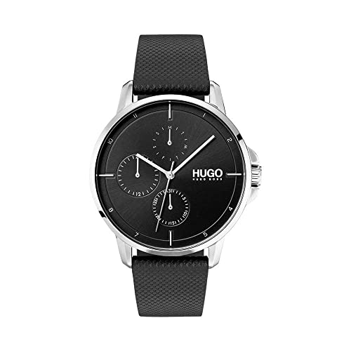 HUGO #Focus Men Qtz Multifunction Stainless Steel and Strap Business Watch, Color: Black (Model: 1530022) -  Movado Group Inc - dba Hugo Boss