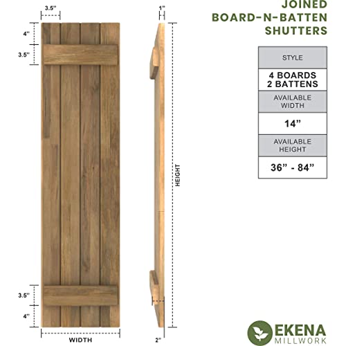 14"W x 45"H Americraft Four Board (2 Batten) Exterior Real Wood Joined Board-n-Batten Shutters (Per Pair), Unfinished by Ekena Millwork - Used condition - Image 2