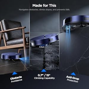 UMMUND Robot Vacuum and Mop Combo, 8000Pa Strong Suction 2 in 1 Vacuum Robot with Mopping, with Schedule, Wi-Fi/App/Remote, Self-Charging, Slim, Ideal for Hard Floor, Pet Hair, Low-Pile Carpet — photo 5 of 6