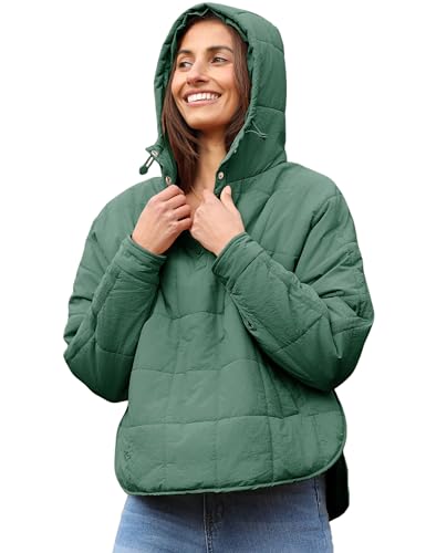 QIBABU Womens Oversized Hooded Puffer Jacket Lightweight Pullover Hoodies Quilted Dolman Long Sleeve Warm Winter Coat