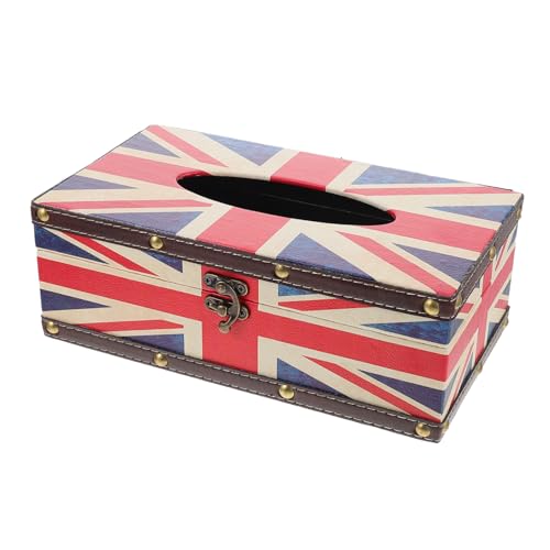 Beatifufu Retro Style Tissue Box Holder Vintage Wooden Napkin Box Cover for Desktop Decoration Classic Union Jack Design and Elegant Tissue Organizer for Home and Office