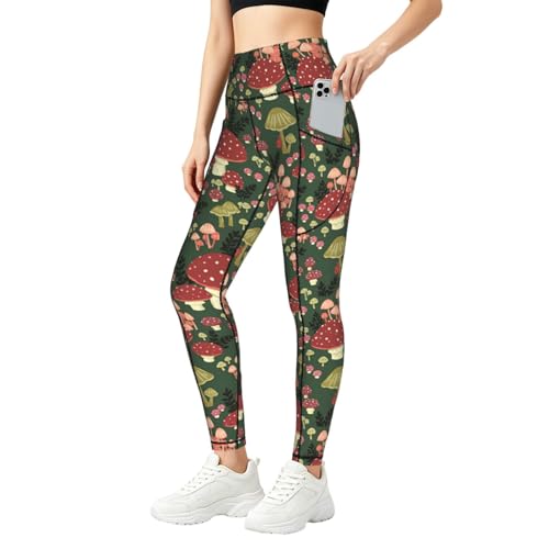 Mallas deportivas para correr con estampado de hongos de cintura alta