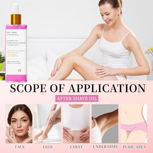 Soft Serve After Shave Oil Strawberry & Vanilla - Shaving Oil For Women & Men, Lightweight Fast Absorption, Prevent Ingrown Hairs, Post Shave Skincare(3 Fl Oz) - Image 3