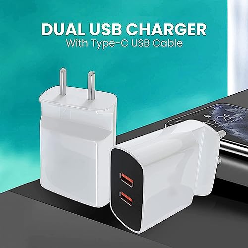 Image of Dual Port Charger for Vivo Y21T / Y 21 T Charger Original Adapter Like Wall Charger | Mobile Charger | Fast Charger | Android USB Charger With 1 Meter USB Type C Charging Data Cable (3.4 Amp, 2-Port, TS1, White)