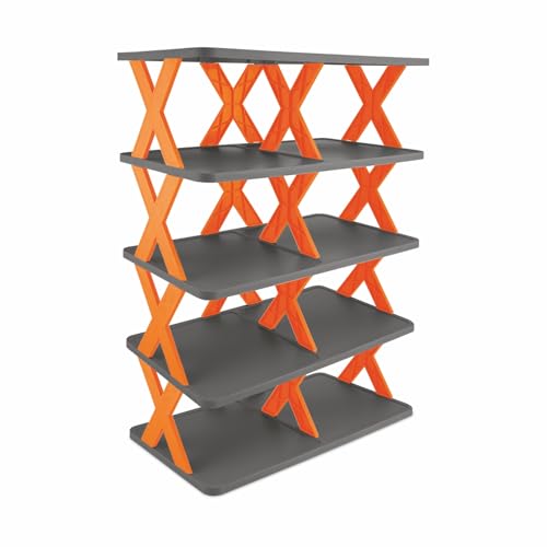 Nayasa XShoe Rack Organizer – 5 Layer Plastic Stand for Home | Stackable Shoe Storage Shelf | Adjustable & Collapsible Shoe Organizer for Entryway, Closet, Bedroom – Black