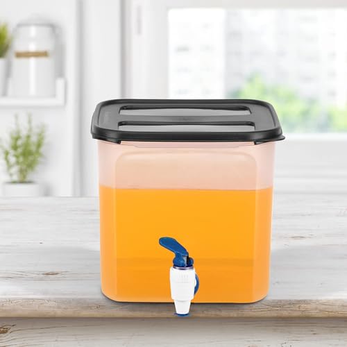 Image of Cutting EDGE 4.5 Liters Plastic Dispenser Jar with Tap,Water Pitcher for Juice,Drinks & Beverages at Home & Kitchen,Picnic,Office,Square Shape Container & Wide Mouth Allow Easy Filling (Black Lid)