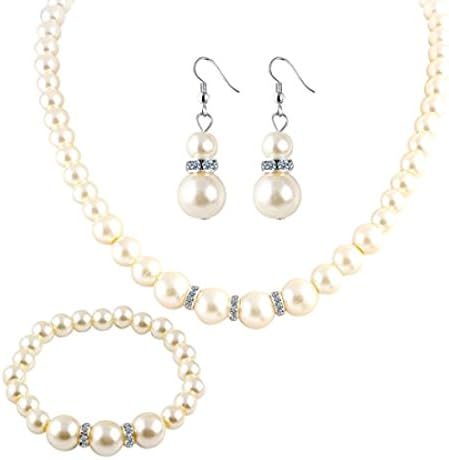Amazon 可愛いオシャレなパールネックレス ピアス ブレスレット３点セット 結婚式 入学式 冠婚葬祭 Primavera ネックレス 通販