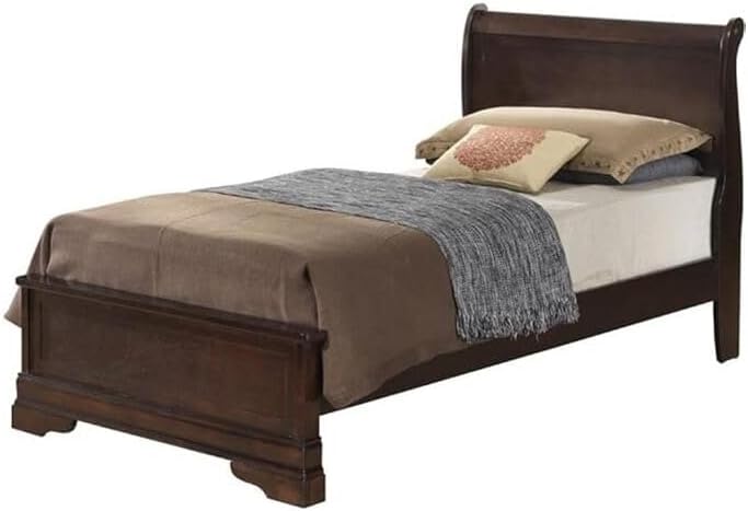 Wood Sleigh Bed with - Low Profile Victorian Style Twin/Cappuccino