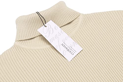 Image of COOFANDY Mens Ribbed Slim Fit Knitted Pullover Casual Turtleneck Sweater | Premium anti-shrink knit turtleneck. Soft, warm & stretchy-perfect for casual, work or outdoor wear in fall /winter.
