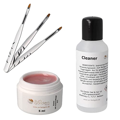 Gel UV de construction - Gel de camouflage- Gel Cover 5ml y compris 3pcs. Brosse à ongles et Cleaner 100ml