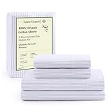 LANE LINEN 100% Organic Cotton Sheet Sets Queen Size, 4Pc Queen Size Cotton Sheets, Hotel Style Sheets, Bedding Sheets & Pillowcases, Queen Sheet Sets Deep Pockets Fits Upto 15' - Blue Ticking Stripe