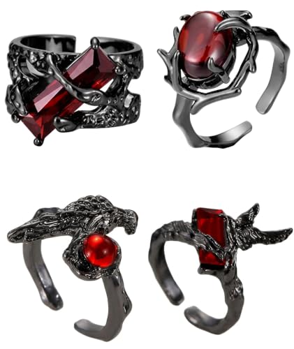 Image of figurine 3Pcs Gothic Rings, Rings for Man, Gothic Jewellery for Men and Women, Dark Aesthetic Rings for Daily Goth Fashion and Music Events