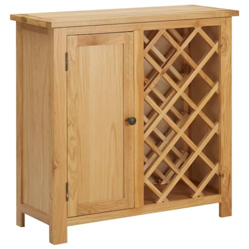 Wine Cabinet for 11 Bottles, Wine Cabinet with 1 Door, 1 Inside Shelf and Racks for Home, Dining, Living Room, 80x32x80 cm Solid Oak Wood