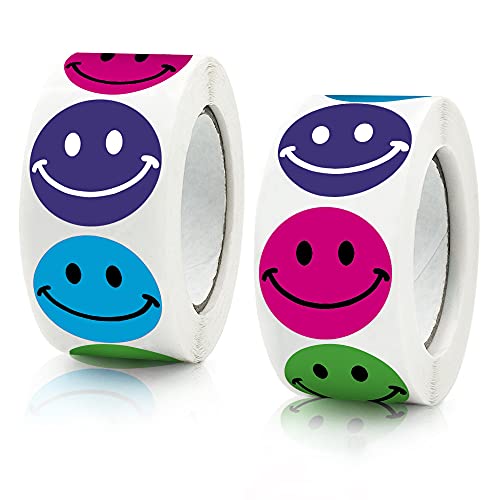 1000PCS Rouleau d'autocollants Joyeux Visage Stickers Circle Dots Paper Labels Reward Stickers Teachers Stickers 500 Pièces par Rouleau(2 roll) Cover