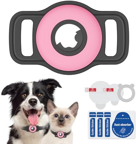 Airtag Dog Collar Holder: Soft Silicone Air Tag Holder for Pet Dogs Cats Collar, Durable AirTag Dog Tracker Protective Case, Pet Friendly Accessories Compatible with Apple Airtag, Pink
