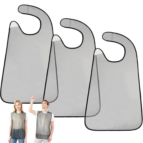 GRKJGytech - GRKJGytech 3 Pack Bibs Apron, Waterproof Cooking Apron for Women Men Chef, Adult Bibs, Waterproof Bib Clothing Protector, Reusable Dining Bib for Elderly, Gray