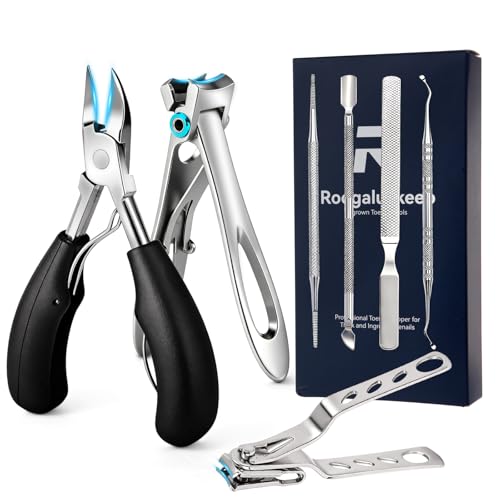 Roogaluckeep Professional Ingrown Toenail Tools 7-Piece Set – 360° Rotating Nail Clipper, Toenail Lifter & Wide Opening Nipper | Podiatrist-Recommended Foot Care Kit for Thick & Ingrown Nails