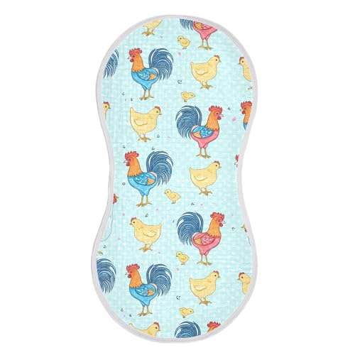 xigua Colorful Roosters Muslin Baby Burp Cloths Set of 4, Super Soft & Absorbent Burping Rags, Cotton Burp Clothes Shower Gift for Newborn, Baby Girls and Boys