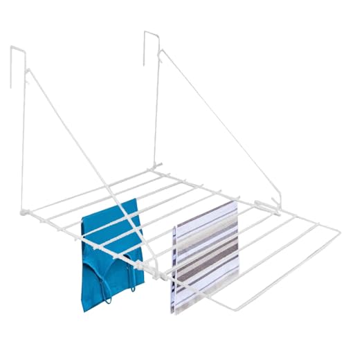 Image of DOFFITAX Over Door Clothes Airer 7m White Folding Indoor Laundry Drying Rack Towel Rail Caravan Utility Bathroom Balcony Space Saving Rust Resistant White Metal Washing Line (Pack of 1)