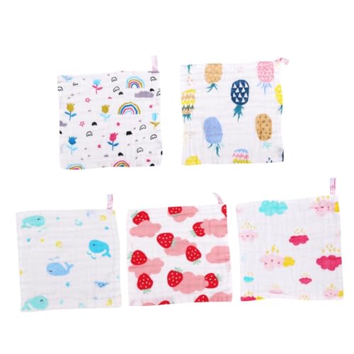 Kisangel 5 Piezas Toalla de Cara de bebé y pequeño Toalla de algodón Chicos Toalla Cuadrada Infantil toallita de Muselina de algodón Toalla de Toallas Toalla de baño para