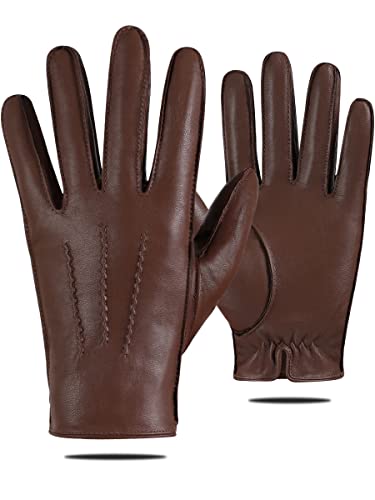GSG Lederhandschuhe Herren Warm Wollfutter Winter Touchscreen Schaffell Leder Handschuhe Braun (Kunstpelz gefüttert)S Cover