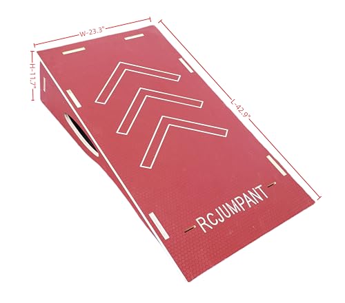 Skateboard & Bike Ramp,RC Car & Dirt Bike Jump Ramp– Heavy-Duty BMX, Scooter – 3 Sizes, Portable, Non-Slip– Easy Assembly, No Tools Needed (Red, 42.9 \"L x 23.3\" W x 11.7 \"H)