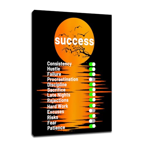 DINGFUN Motivational Wall Decor Success Habits Checklist Canvas Art Framed Poster For Office Small Workspace Home Decor Positive Daily Habits Affirmations Growth Mindset Wall Art 18x12 Inch