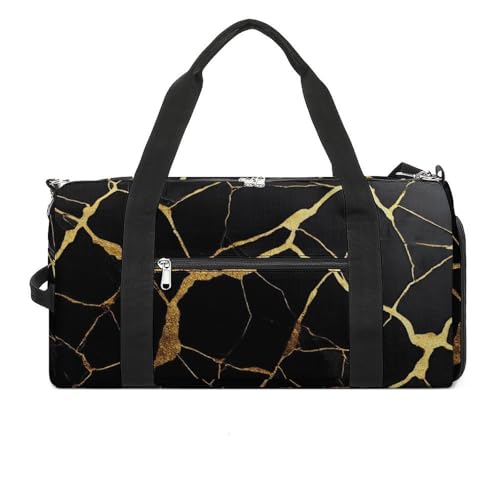 Large Overnight Luggage Bag Travel Weekender Duffle Bag Sport Beach Yoga Bags Black Marble Gold Texture