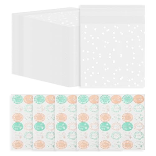 100 bolsas ziplock y 120 pegatinas de sellado, bolsas autoadhesivas transparentes, bolsas para galletas, bolsas para alimentos, bolsas para embalaje para hornear