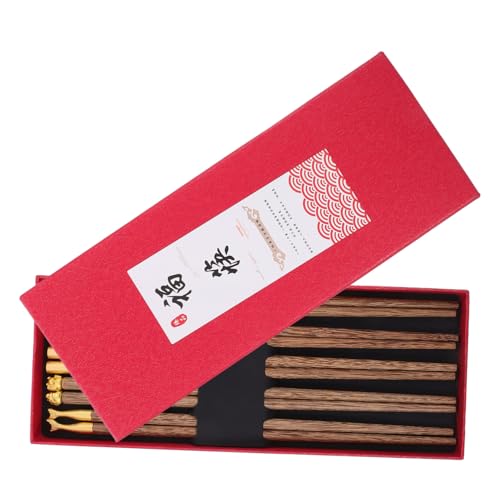 Ciieeo 5 ペア 堅木の箸 サイバシ 料理箸 はしおき箸 特別に長い箸 長い中国の箸 鍋箸 日本の箸 コンパクト食箸 食品箸 木製ディナー箸 クールな箸 箸木製 夕食の箸 アルミニウム合金