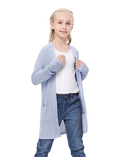 Amarmia Girl's Open Front Cardigan Long Sleeve Knit Sweaters Lightweight Summer Solid Loose Outerwear Coats with Pockets4