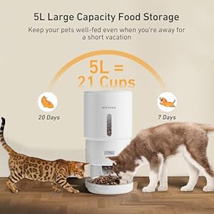 Automatic cat feeder 5l timed cat food dispenser keep dry food fresh stainless steel food bowl 1 6 meals per day 1 16 portions 10s voice auto pet feeder for cats and small dogs  urban country home decor
