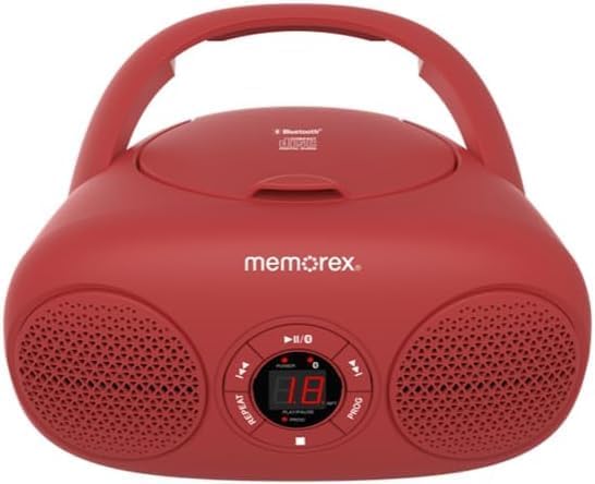 Davant view of the Memorex MX-BCD20 Portable CD Player in red