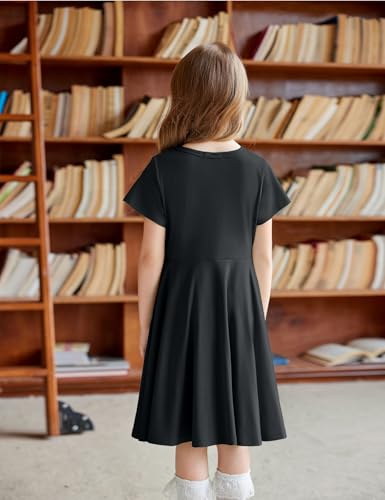 Arshiner Girl's Summer Dresses Short Sleeve Casual Holiday Skater Twirl Dress with Pockets3