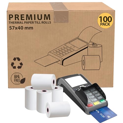 iSOUL 57 x 40mm Till roll, Card Machine Paper Rolls, 100-Pack POS, PDQ Rolls, Thermal Receipt Printer Rolls for Credit Card Machine Rolls, EPOS Compatible with Clover Flex Verifone Ingenico Paypoint