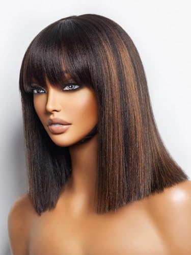 LUVME HAIR 14 Inch Yaki Straight Bob Wig with Bangs
