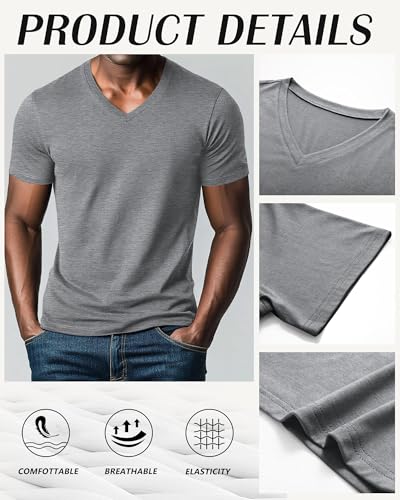 3 Pack Men's Big and Tall T-Shirts, V Neck Cotton Short Sleeve Tees Summer Shirts Basic Slim Fit Tops4