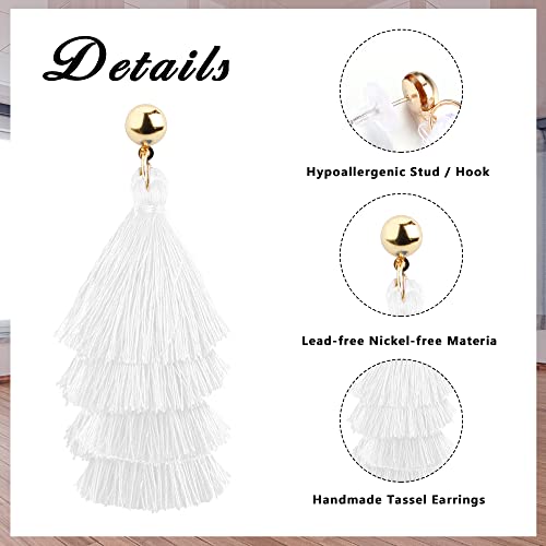 Loyallook White Tassel Earrings For Women Fan Shape Tassel Earrings Long Thread Tassel Earrings Set For Women Dangling #TOP1