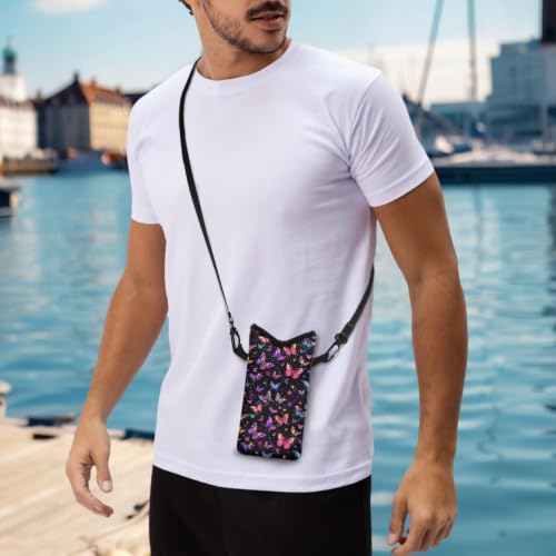 Image of Women Men Small Crossbody Phone Bag Cellphone Wallet Purse Compatible with Most Smartphones Phone Carry Pouch for Travel, Outings, Beach, 8 x 4 inch, Galaxy Butterfly Pink Violet Black