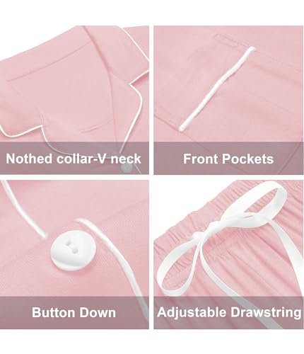 ANLIQI 100% Cotton Pajamas for Women Button Down Pajamas Long Sleeve Top & Pant Sleepwear Loungewear Pj Set with Pocket4