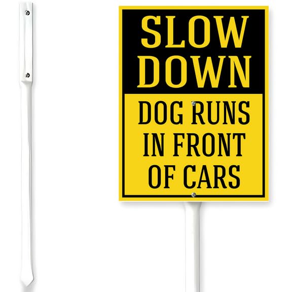 Horienteeon Slow Down Sign Dog Runs In Front Of Cars Yard Sign With Stake Caution Security Yard Sign 6x4.6inch Rustproof Outdoor Aluminum Lawn Grass Neighborhood Decorations For Home Garden Lawn