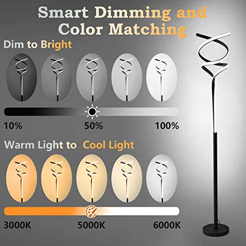 Zxwlife Led Modern Floor Lamp For Living Room, 40W/2500Lm Infinitely Dimmable And Color-Changing Bright Floor Standing Lamp,63 Inches Large Black Floor Tall Lamp For Bedroom Office With Remote #TOP1