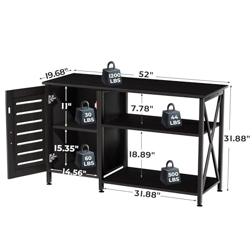 Image of Herture 55-75 Gallon Fish Tank Stand,Aquarium Stand with Cabinet Accessories Storage,Heavy Duty Metal Frame,Aquarium Cabinet with Power Outlets 52 inch L*19.68 inch W Tabletop,1200LBS Capacity,Black PG05YGB